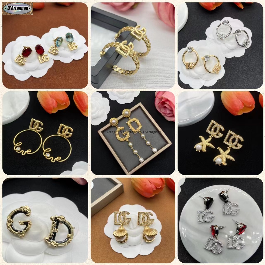 'TOP' DG Metal Diamond Pearl LOGO Earrings Brass Plating with Steel Stamp South Korea 2023 New Reprint Colorless 925 Silver Needle Women's Earrings