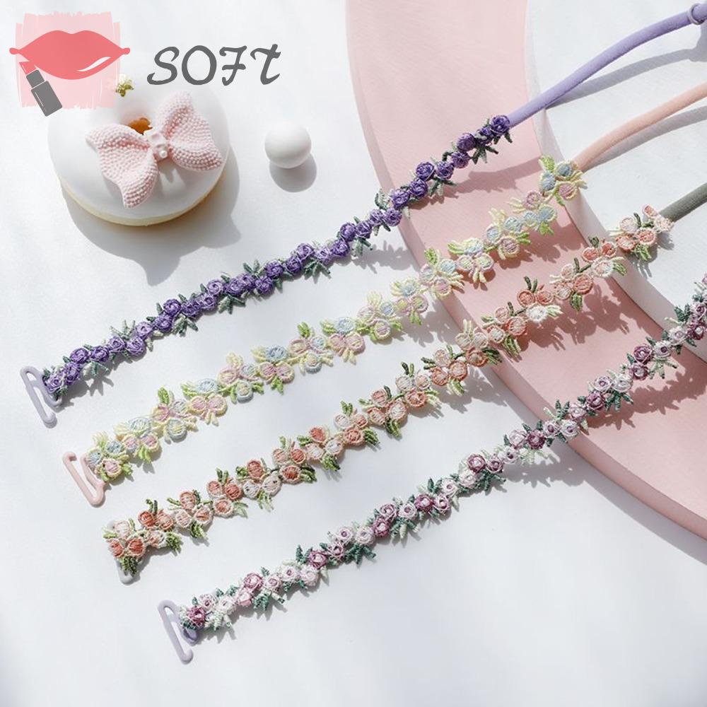 SOFTNESS 1 Cặp Dây Áo Ngực Hoa Bằng Polyester Mềm Co Giãn Chống Trượt Dành Cho Tiệc Cưới