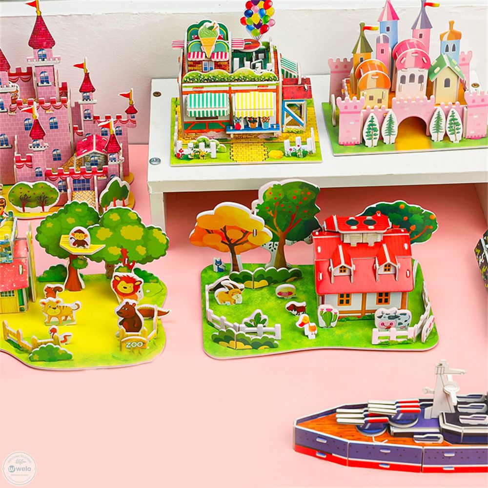 Phim hoạt hình Câu đố ghép hình bằng bìa cứng Bộ dụng cụ xây dựng mô hình giấy 3d Ngôi nhà tự làm Đồ chơi xếp hình 3d cho trẻ em Khối xây dựng thời thơ ấu Biệt thự Đồ chơi Quà tặng CHÚNG TÔI