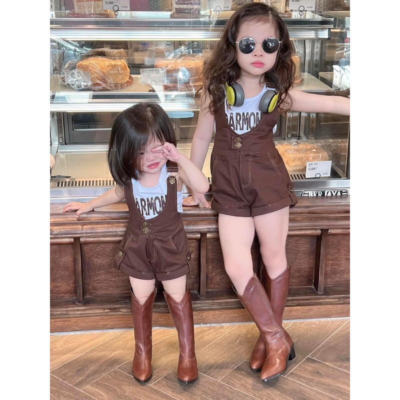 Yếm kaki giặt kèm áo siêu xinh cho bé gái 10-30kg