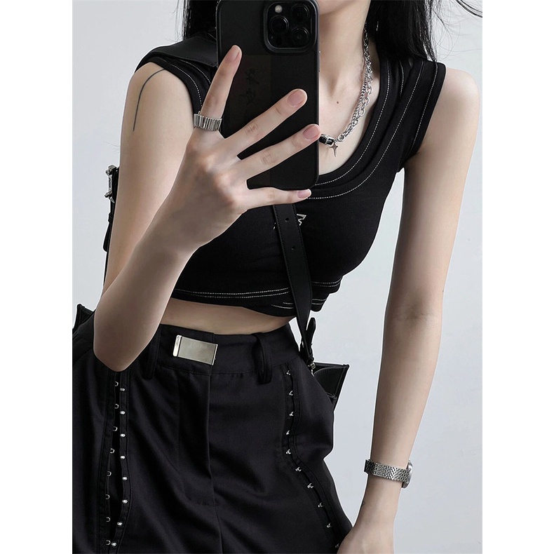 SUXI Áo Tank Top Ôm Dáng Không Tay Thời Trang Mùa Hè Cho Nữ