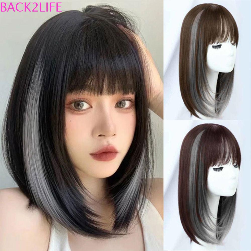 BACK2LIFE Bộ Tóc Giả Bob Ngắn Mái Ngang 3D Bằng Sợi Tổng Hợp Màu Nâu Chất Lượng Cao Có Kẹp Dành Cho Nữ