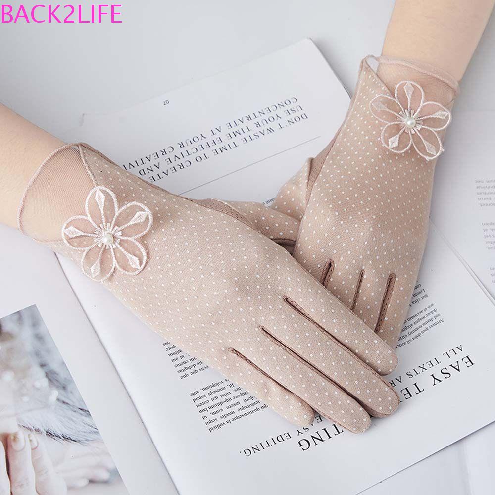 BACK2LIFE Găng Tay Chống Nắng Bằng Lụa Lạnh Co Giãn Thoáng Khí Họa Tiết Chấm Bi Phong Cách Hàn Quốc