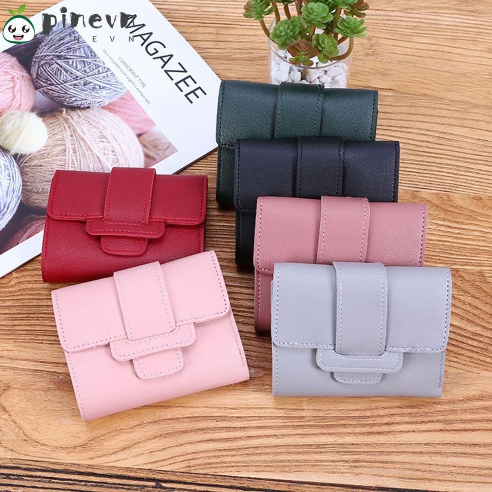 PINEVN Ví Da PU Ngắn Gập Đôi Thời Trang