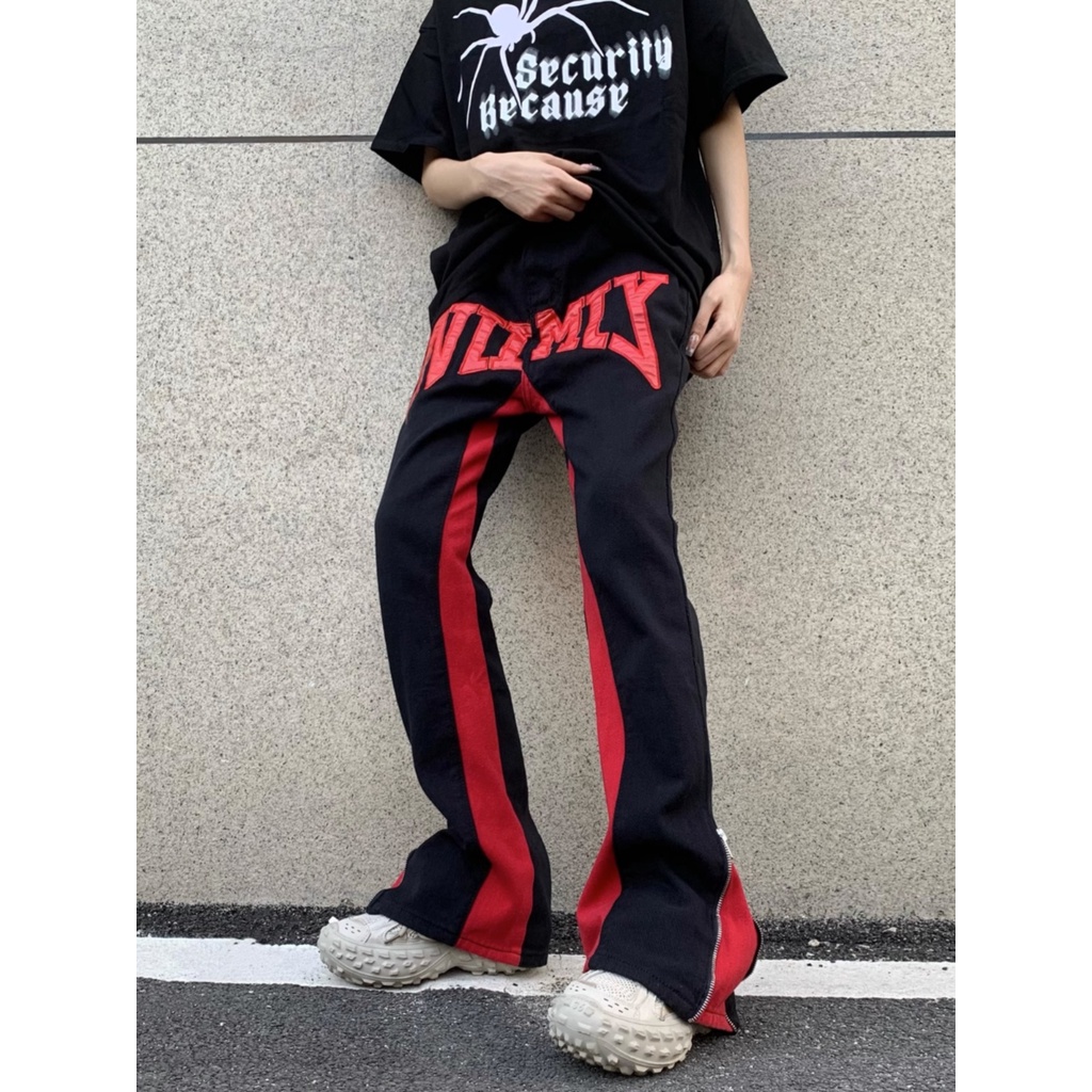 Quần Jean Dài Dáng Suông Rộng Có Khóa Kéo Phong Cách Hiphop Đường Phố Mỹ Cho Nam Và Nữ