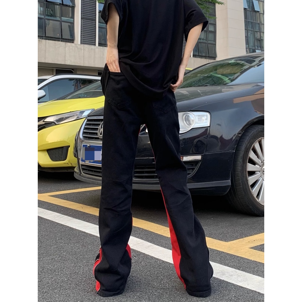 Quần Jean Dài Dáng Suông Rộng Có Khóa Kéo Phong Cách Hiphop Đường Phố Mỹ Cho Nam Và Nữ