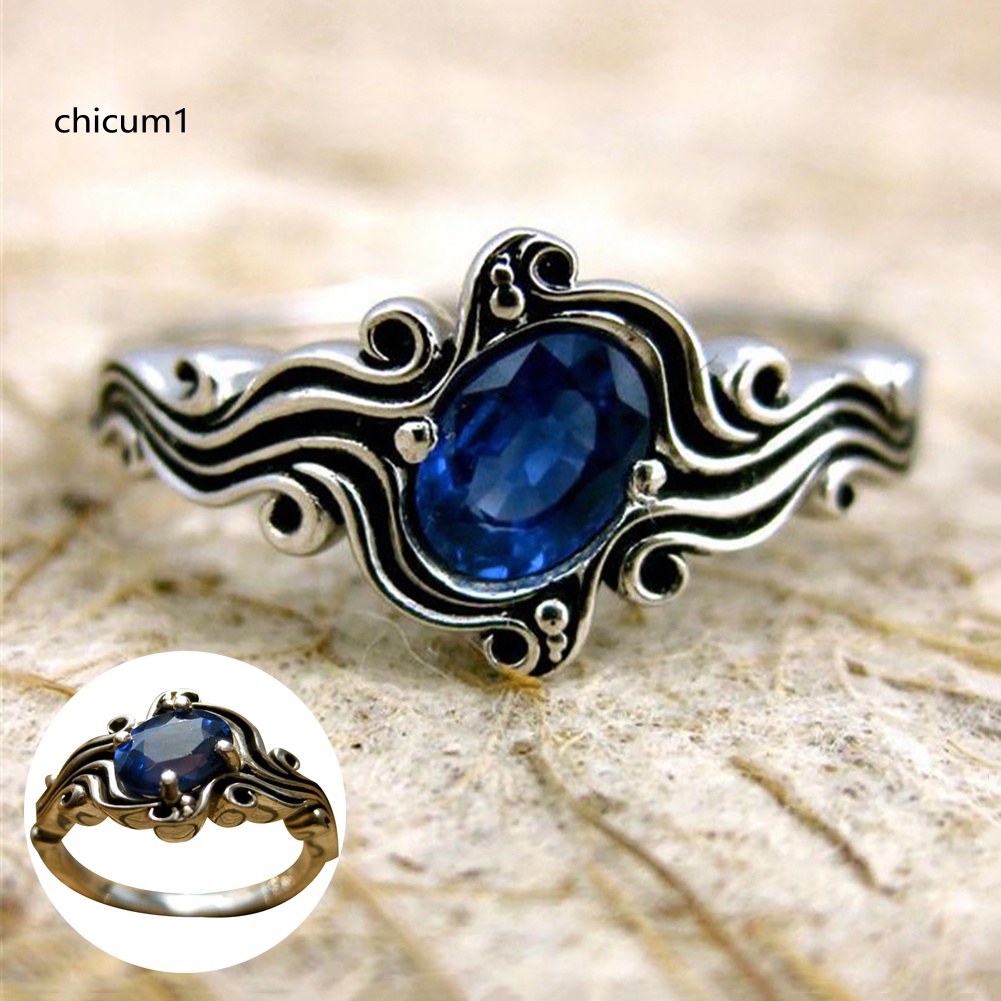 Nhẫn Đính Hôn Đính Đá Sapphire / Ngọc Lục Bảo Nhân Tạo Phong Cách Cổ Điển Dành Cho Nữ