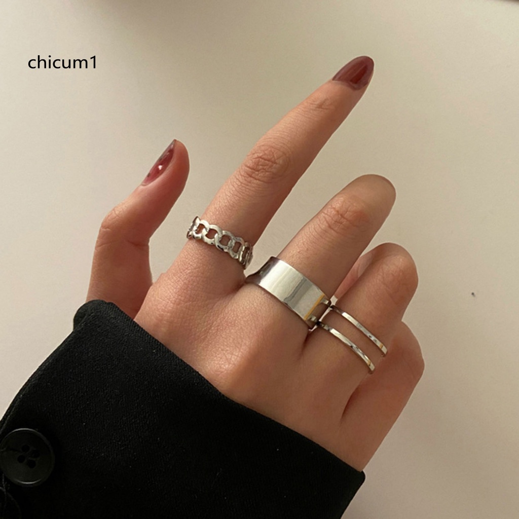 Set 3 Nhẫn Hợp Kim Chống Mòn Thiết Kế Tinh Tế Cho Nữ