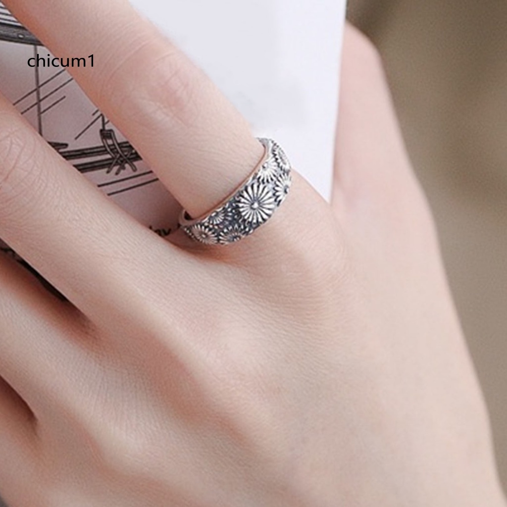 Nhẫn Cưới Hình Hoa Cúc Phong Cách Vintage Tinh Tế Có Thể Điều Chỉnh