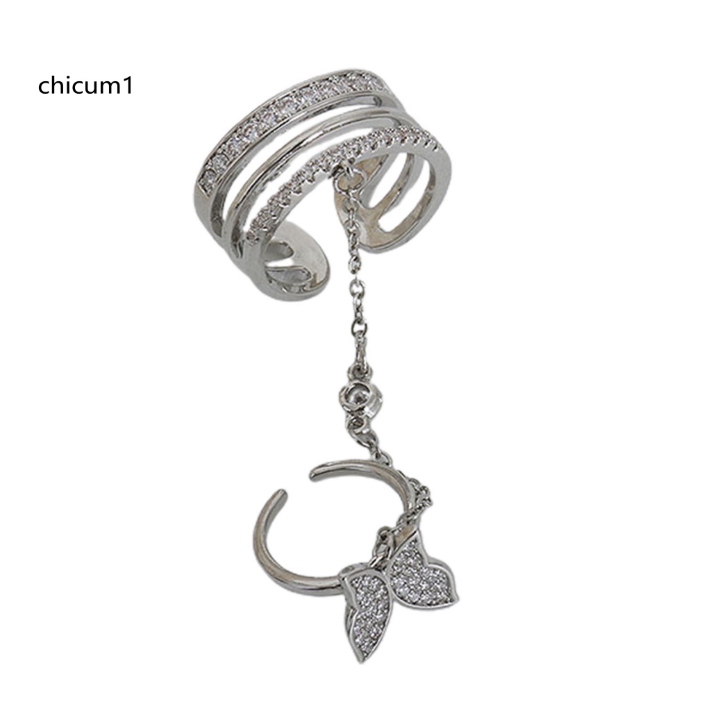 Bộ Nhẫn CC Dạng Mở Ba Lớp Đính Đá Hình Bướm Có Tua Rua Làm Quà Sinh Nhật Cho Bạn Gái