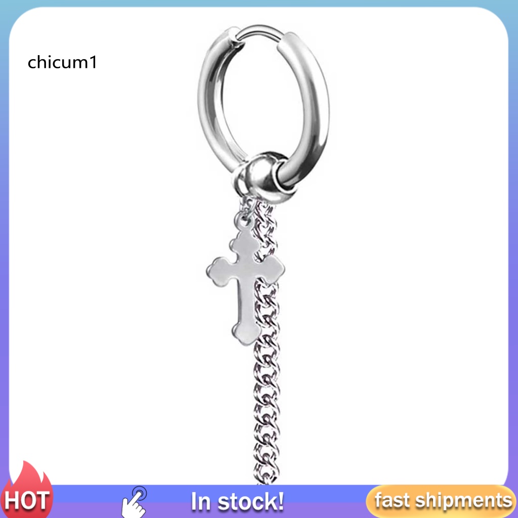 1 Khuyên Tai Dạng Vòng Dài Bằng Thép Không Gỉ Unisex