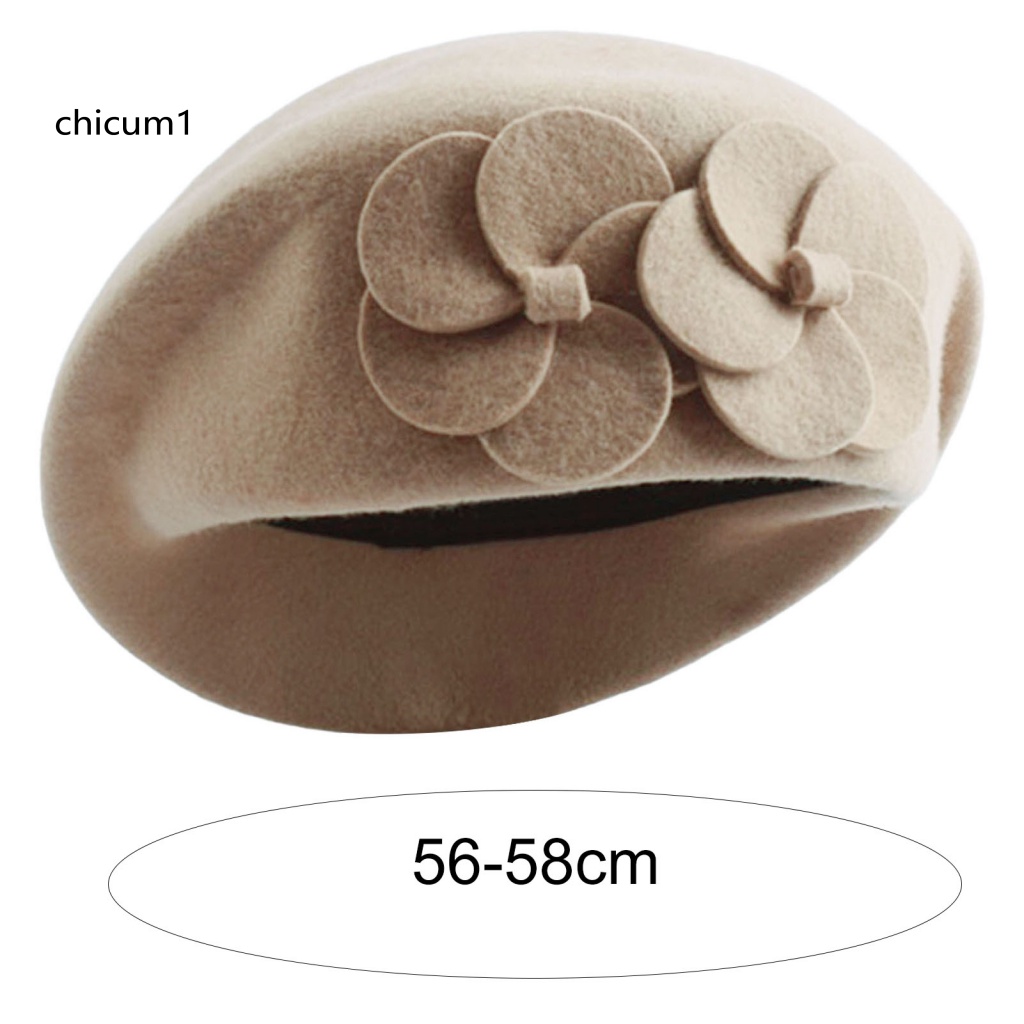 Mũ Beret CC Mềm Mại Màu Trơn Trang Trí Hoa Hai Lớp Thanh Lịch Giữ Ấm Mùa Thu Đông Kiểu Pháp Cho Nữ