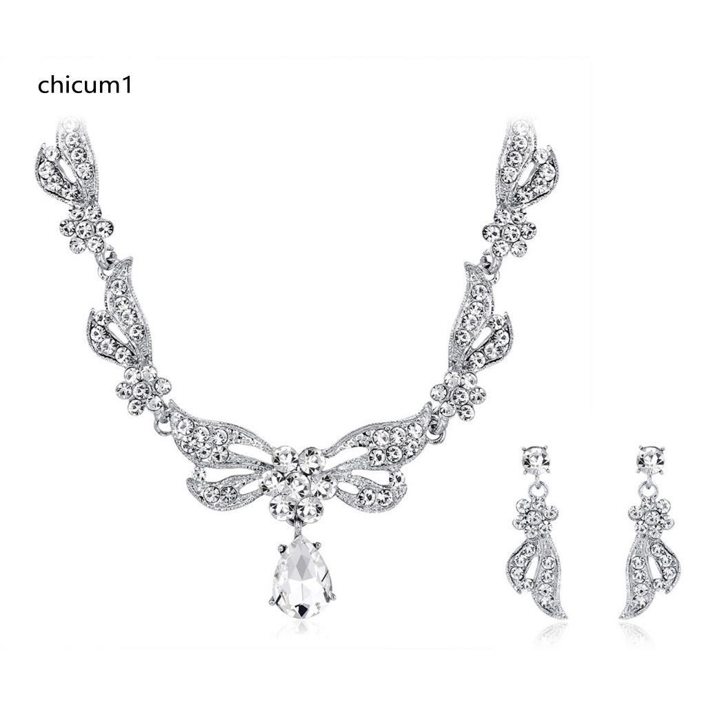 1 Set Vòng cổ + Bông Tai Đính Đá Có Thể Điều Chỉnh Kích Thước