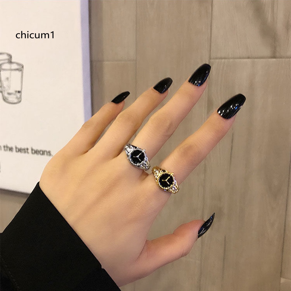 Nhẫn Hình Đồng Hồ Sáng Bóng Phong Cách Ins Cho Tiệc Tùng