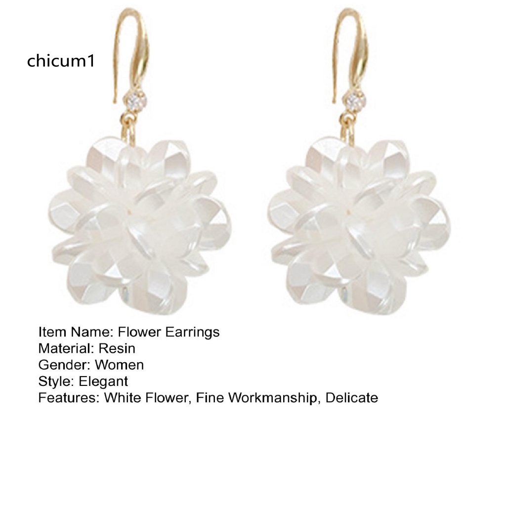 1 Đôi Bông Tai Dạng Móc Hình Bông Hoa Màu Trắng Trơn Phong Cách Pháp Thanh Lịch Thời Trang