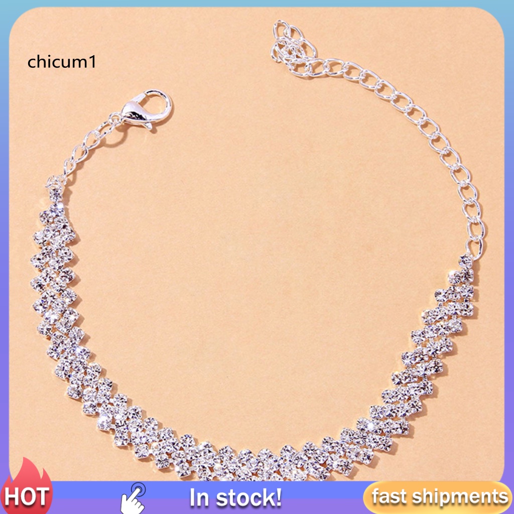 1 Lắc Chân Dây Xích Co Giãn Đính Đá Lấp Lánh Có Thể Điều Chỉnh Trang Trí Thời Trang Dành Cho Nữ