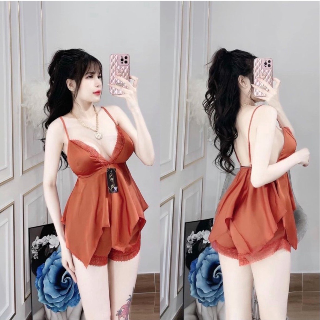 Set Bộ Sexy Xẻ Ngực Hai Dây Vải Satin Thiết Kế Loại 1 Dày Xịn MịnFreesize Dưới 60kg