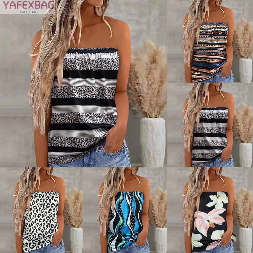 Women Summer Casual Sleeveless Print Vacation  Holiday Loose Tube Vest Top