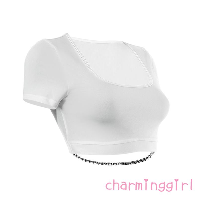 Áo Croptop Tay Ngắn Cổ Vuông Màu Trắng Thời Trang Mùa Hè Xinh Xắn Cho Nữ