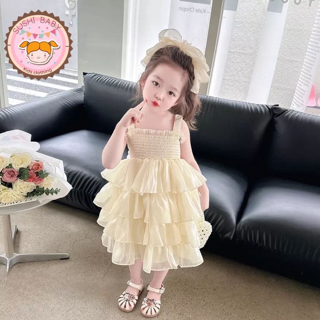 Váy voan tơ 4 tầng kèm cánh bư.ớm rời cho bé cho bé gái diện hè, đi tiệc, đi chơi