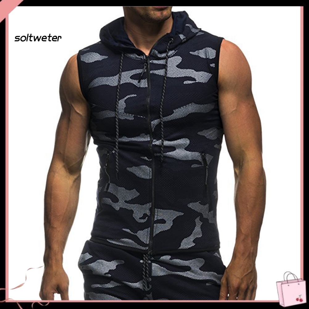 Áo Hoodie Lưới Sát Nách Có Khóa Kéo Họa Tiết Rằn Ri Thời Trang Mùa Hè Cho Nam