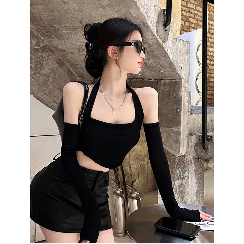 Áo Hai Dây Dáng Ngắn Hở Vai Màu Trơn Quyến Rũ Hợp Thời Trang Cho Nữ 4EH7