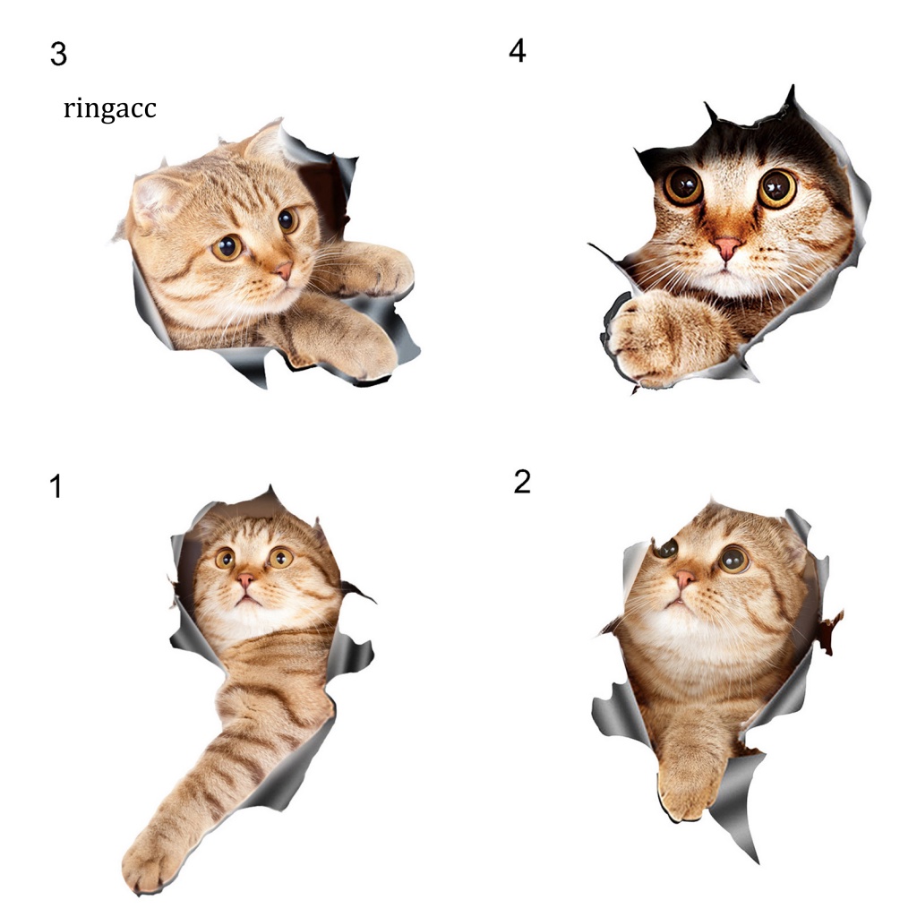 Sticker Dán Xe Hơi Tạo Hiệu Ứng 3D Chống Nước Không Phai Hình Mèo Dễ Thương