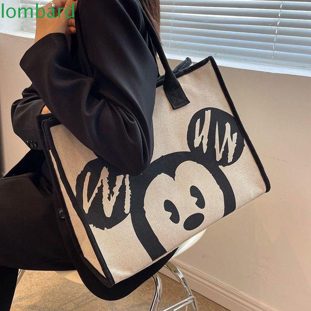 LOMBARD Túi Tote Vải Canvas Cỡ Lớn In Hình Chuột Mickey Dễ Thương Phong Cách Nhật Bản