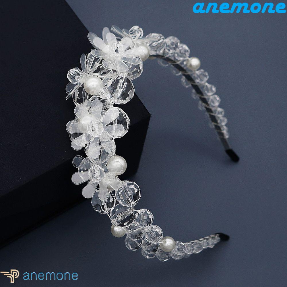 ANEMONE Băng Đô Cài Tóc Đính Hạt Nhựa PVC Hình Bông Hoa Phong Cách Hàn Quốc Dành Cho Nữ