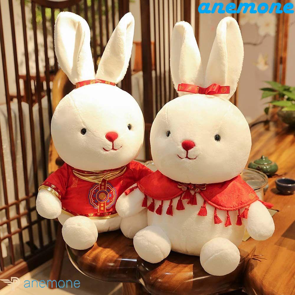 ANEMONE Thỏ Nhồi Bông Chất Liệu Cotton Mềm Mại Phong Cách Trung Hoa Trang Trí Nhà Cửa