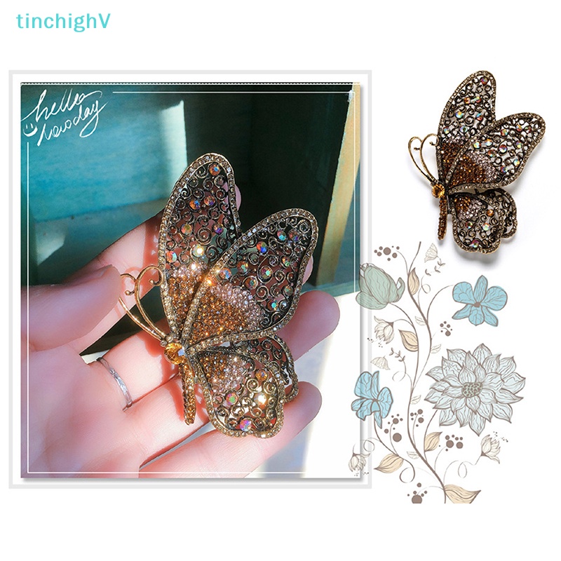 [TinchighV] Trâm Cài Áo Hình Bươm Bướm Đính Kim Cương Giả Cổ Điển Cho Nữ