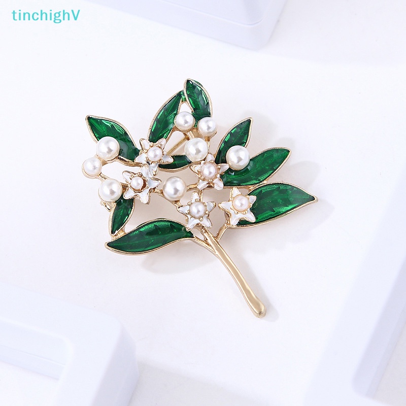 [TinchighV] Ghim Cài Khăn Quàng Cổ Hình Hoa Lá Tráng Men Màu Trắng Ngọc Trai Sáng Tạo Thời Trang Chất Lượng Cao Cho Nữ [Mới]