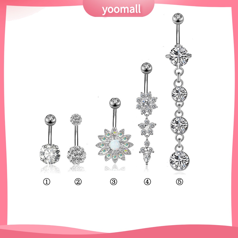 Set 5 Khuyên Rốn Tròn Họa Tiết Hoa Đính Đá Thời Trang