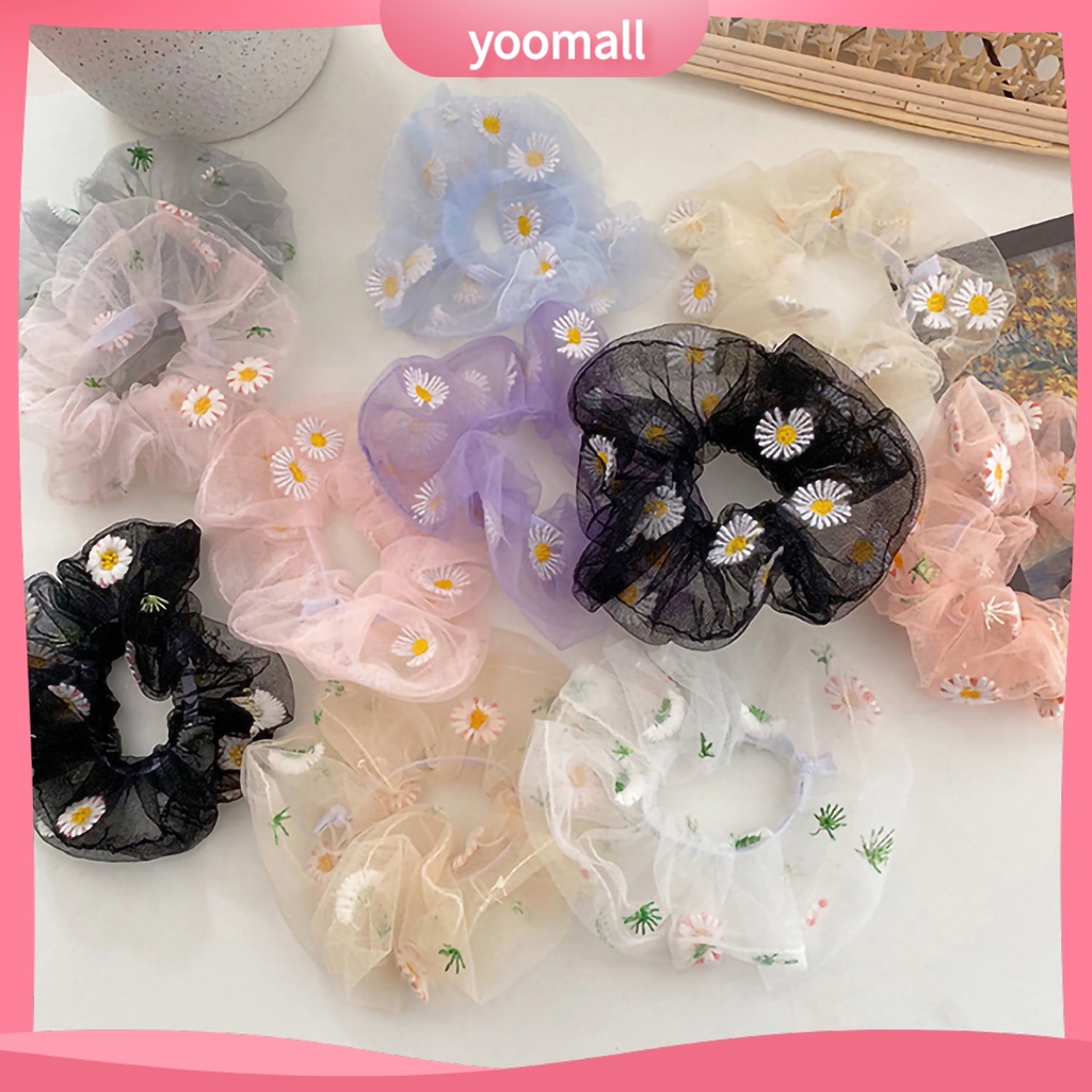 Dây Buộc Tóc Cao Su Vải Lưới Xuyên Thấu In Họa Tiết Hoa Sử Dụng Hàng Ngày Cho Bạn Gái