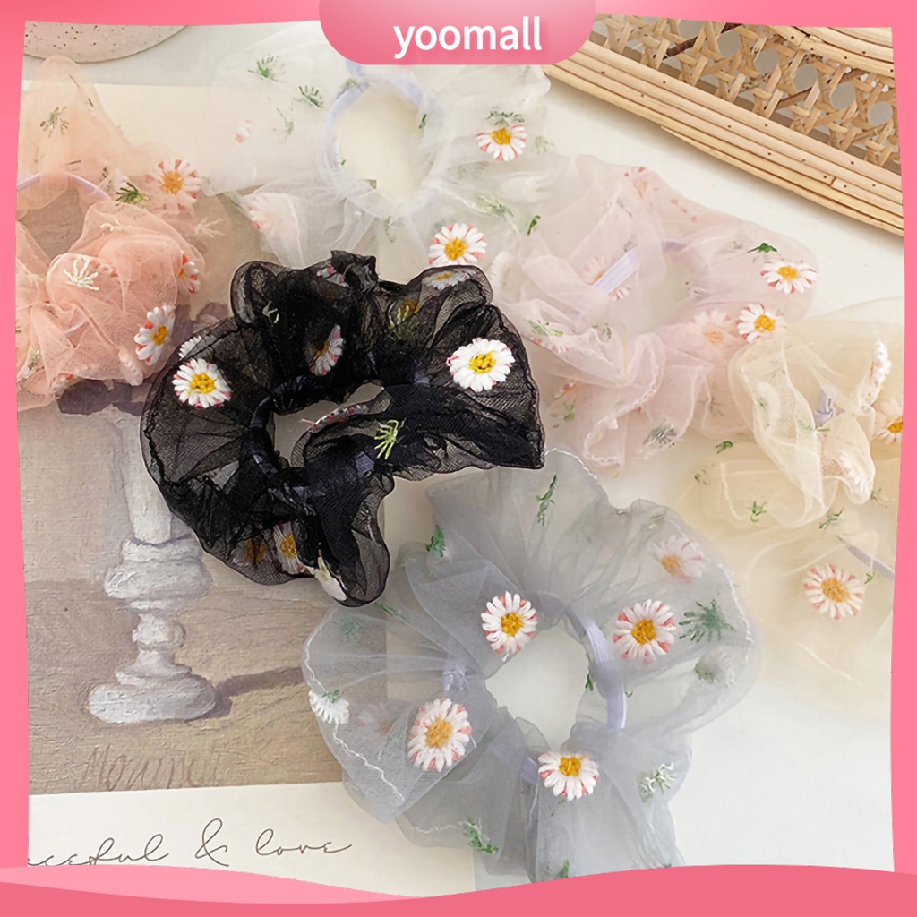 Dây Buộc Tóc Cao Su Vải Lưới Xuyên Thấu In Họa Tiết Hoa Sử Dụng Hàng Ngày Cho Bạn Gái