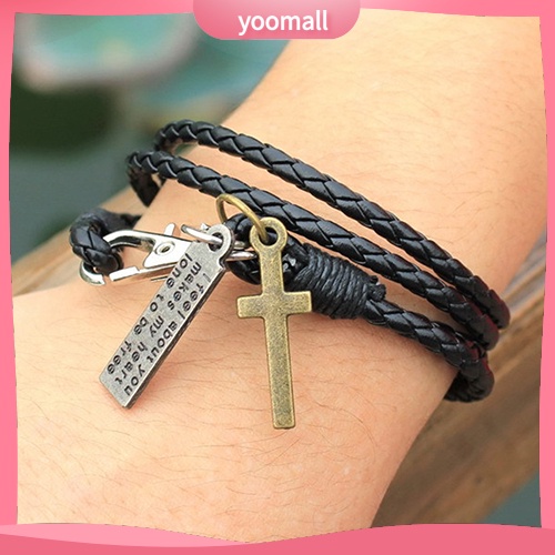 Vòng Tay Giả Da Mặt Thánh Giá Cho Nam