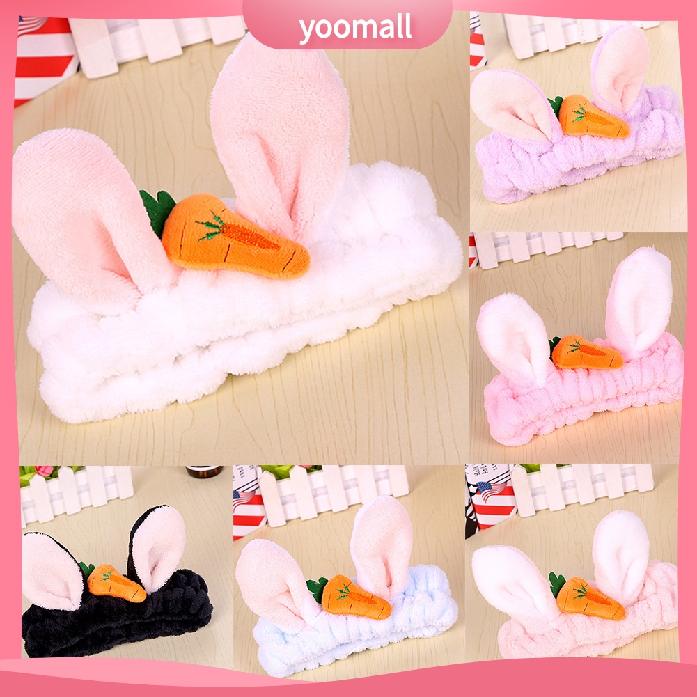 Băng Đô Tai Thỏ Bằng Vải Flannel Co Giãn Dễ Thương Dành Cho Nữ Rửa Mặt