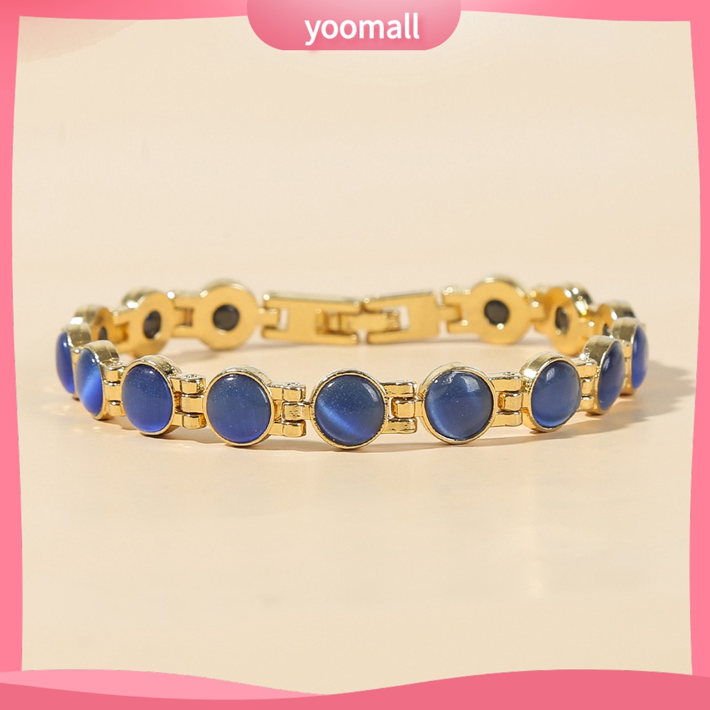 [YM] Vòng Tay Đá Mắt Mèo Mạ Vàng Giảm Mệt Mỏi Thời Trang Hàng Ngày