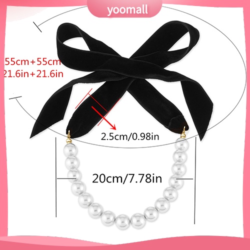 Vòng Cổ Choker Dây Nhung Thắt Nơ Đính Ngọc Trai Nhân Tạo Thời Trang