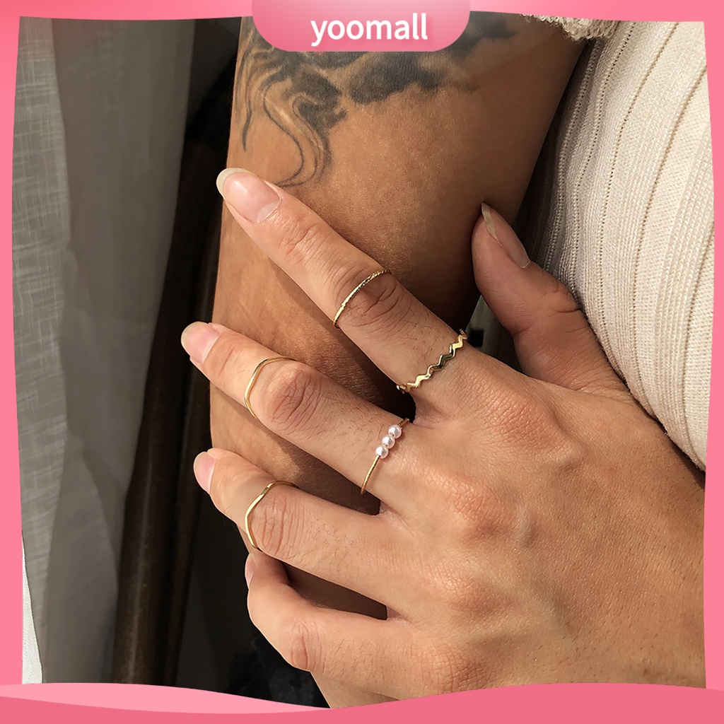 Set 5 Nhẫn Đeo Đốt Ngón Tay Đính Đá Thời Trang Cho Nữ