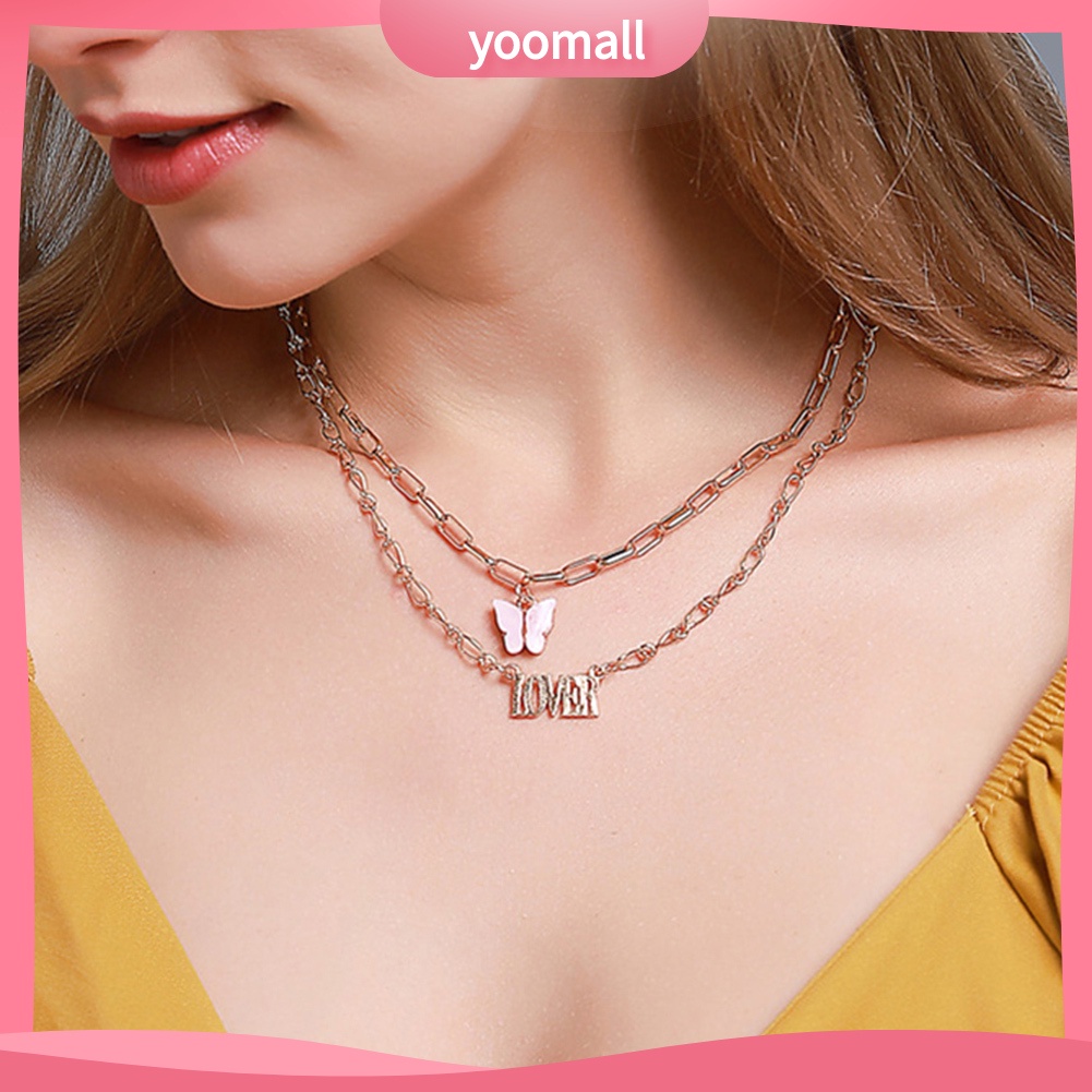 Vòng cổ Dài Hai Lớp Mặt Hình Bướm Và Chữ Cái Thời Trang