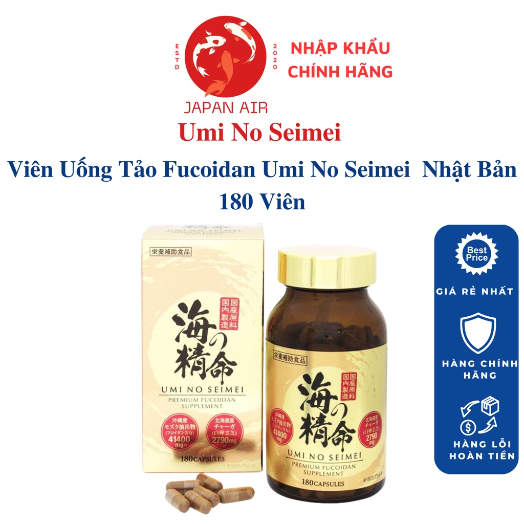 Viên Uống Tảo Fucoidan Nấm Chaga Nhật Bản, Fucoidan Umi No Seimei Hỗ Trợ Ung Thư 180 Viên