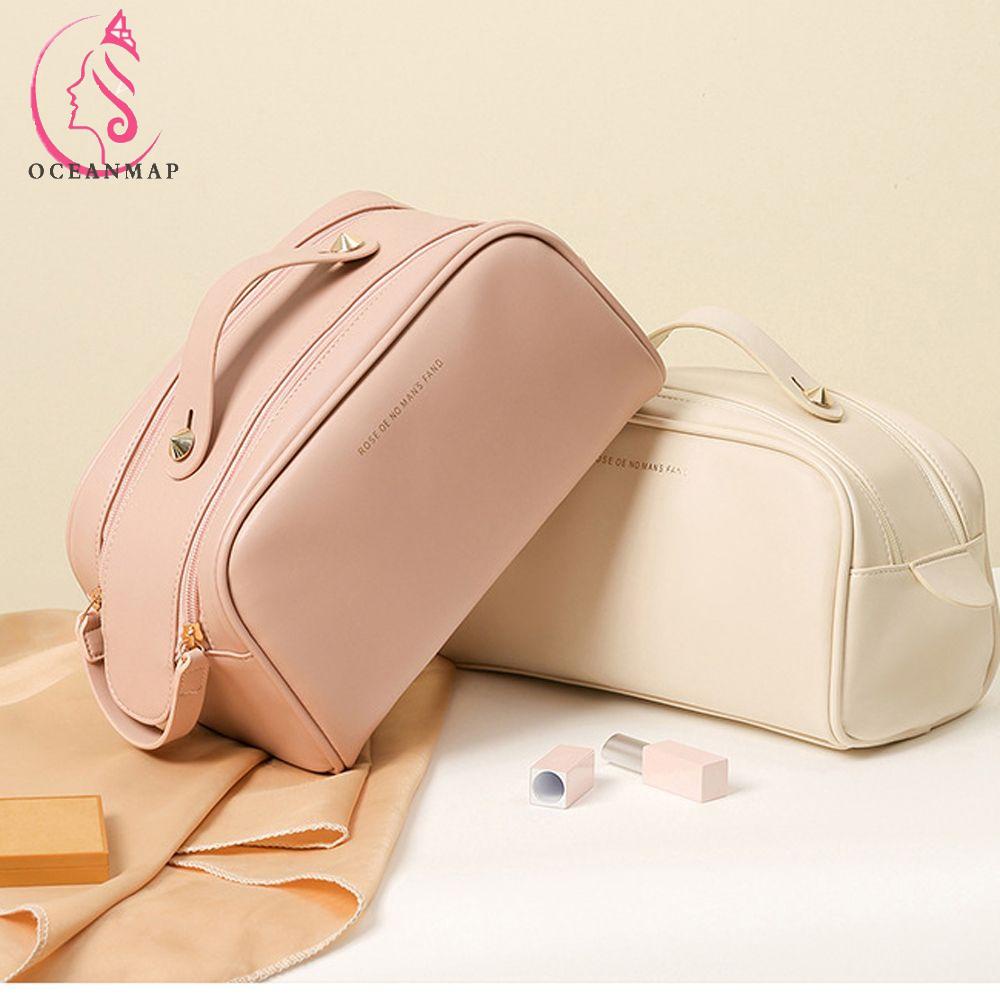 OCEANMAP Túi Đựng Mỹ Phẩm Khóa Kéo Đôi Hình Vuông Cỡ Lớn Phong Cách Vintage Thời Trang Cho Nữ