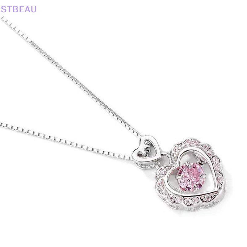 [Cxsteau] Vòng cổ Bạc Mặt Hình Trái Tim Rỗng Màu Hồng Thời Trang Vintage Thanh Lịch Làm Quà Tặng Đám Cưới Cho Nữ