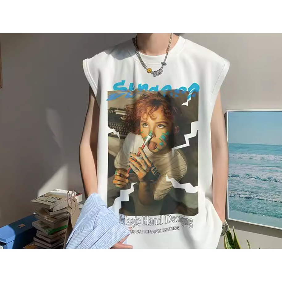 Áo Thun Sát Nách Dáng Rộng Cỡ Lớn Phong Cách Đường Phố Cá Tính Cho Nam