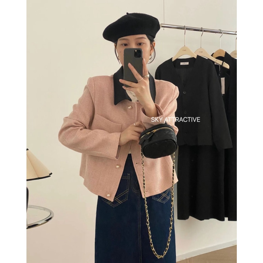 Áo Khoác Cổ Polo Dáng Rộng Thiết Kế Mới Thời Trang Mùa Thu Theo Phong Cách Pháp Cho Nữ