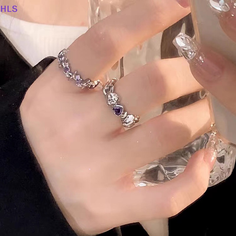 Nhẫn Cặp Đính Đá Pha Lê Tím Hình Ngôi Sao / Trái Tim Thời Trang