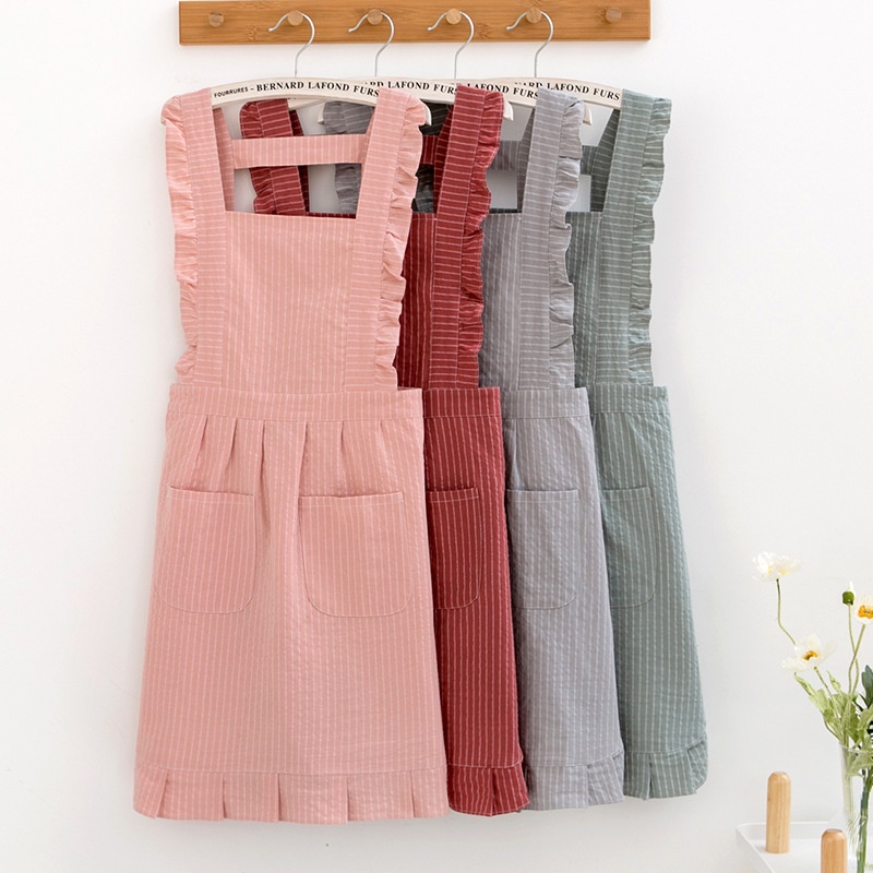 Tạp Dề cotton Mỏng Thoáng Khí Họa Tiết Kẻ Sọc Phong Cách Hàn Quốc Mới