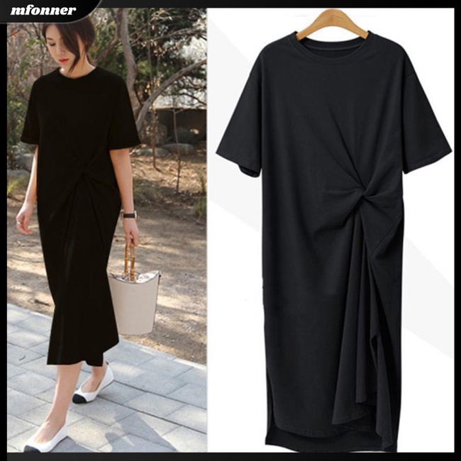 Đầm Sơ Mi Tay Ngắn Dáng Rộng Plus Size Thời Trang Mùa Hè Cho Nữ