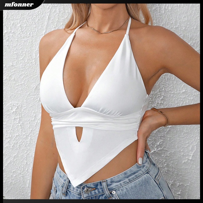 Áo Croptop Sát Nách Cổ Chữ V Khoét Sâu Hở Lưng Màu Sắc Trơn Quyến Rũ Cho Nữ